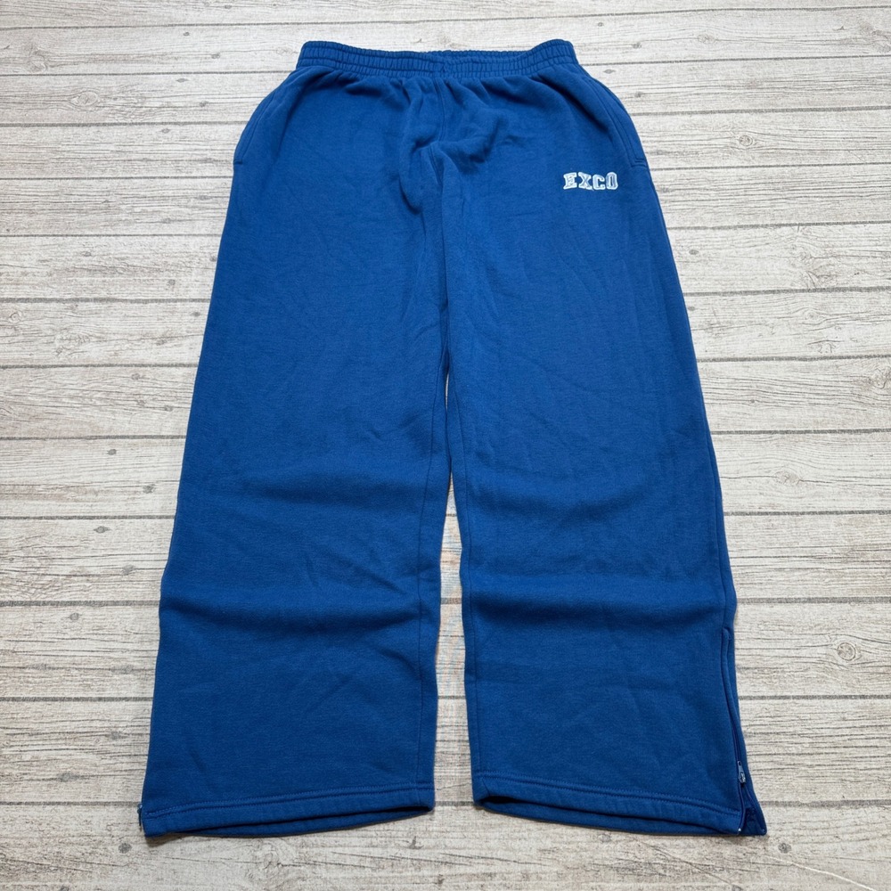 EXCO Sweatpants Men's XL Blue Wide Leg Ankle Zip Fleece Baggy Streetwear Lounge